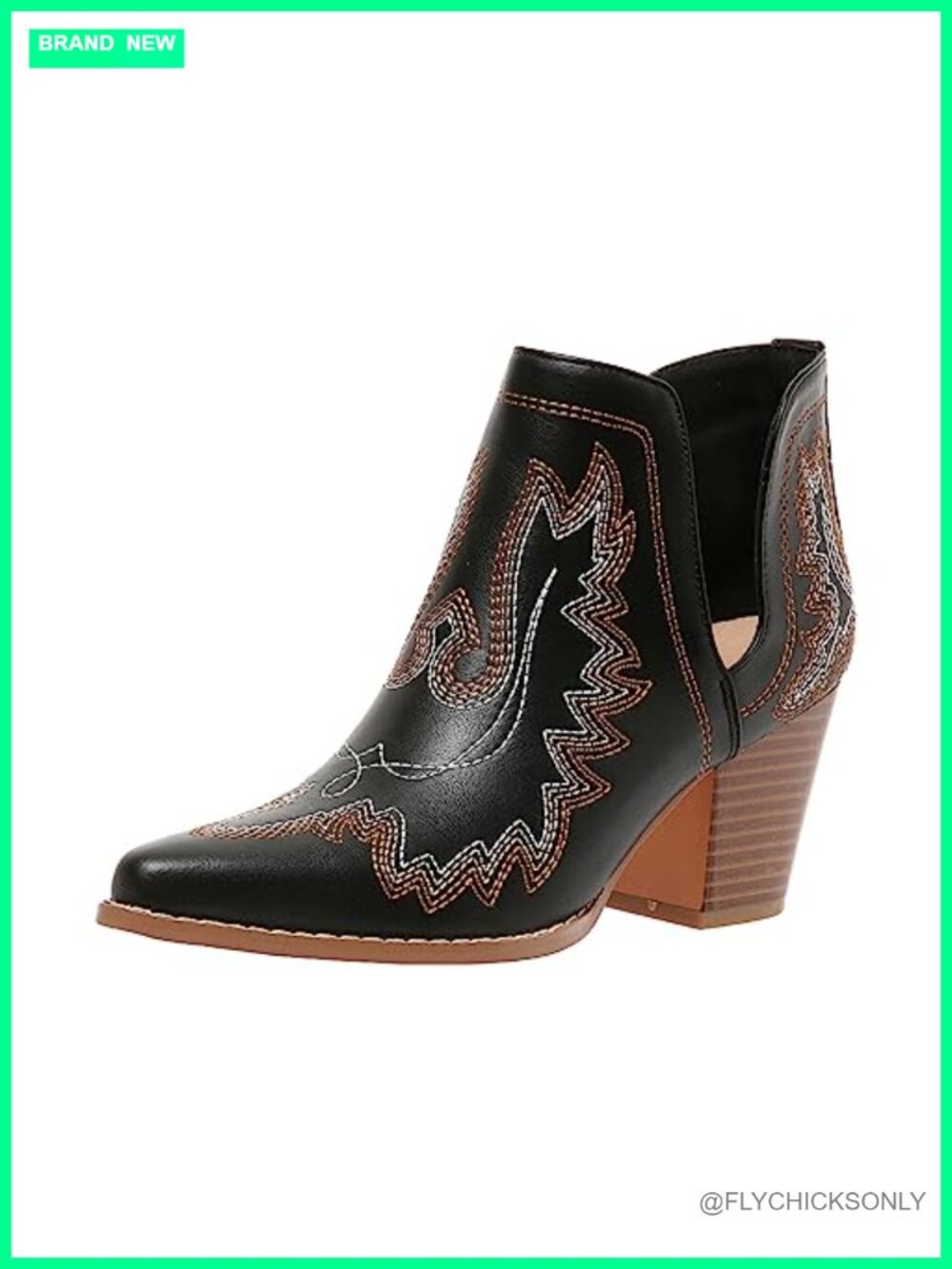 Women's Cowboy Ankle Boots Pointed Toe Block Heel Leather Western Bootie